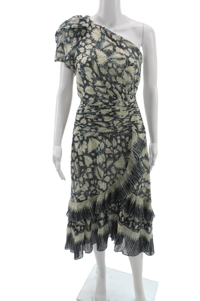Ulla Johnson Women Beige Silk Floral Mid Calf Dress Zip Size 2Free Shipping in US $100+ Orders | $6.95 Orders Below