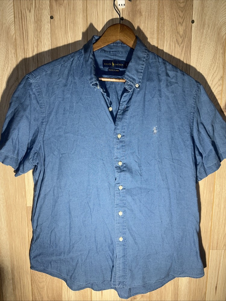 Ralph Lauren Classic Fit Indigo Chambray Men’s Large Short Sleeve Button Up
