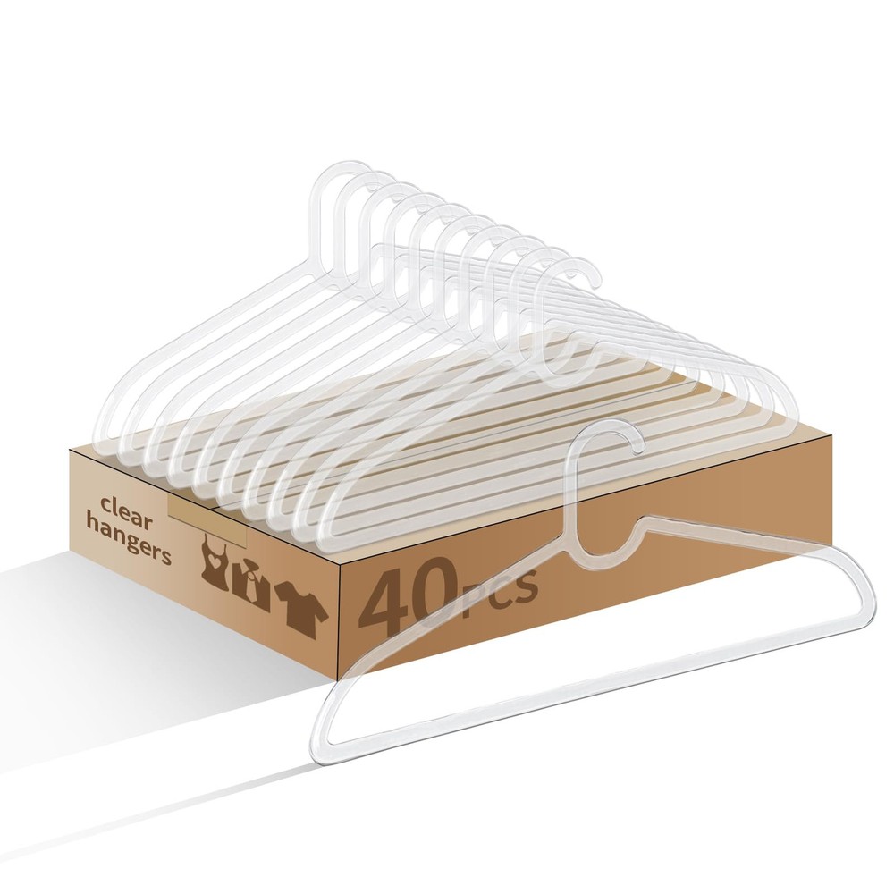 40-Pack Clear Acrylic Heavy Duty Clothes Hangers 16 Inch Coat Hangers No-Slip Durable Organizing Essentials