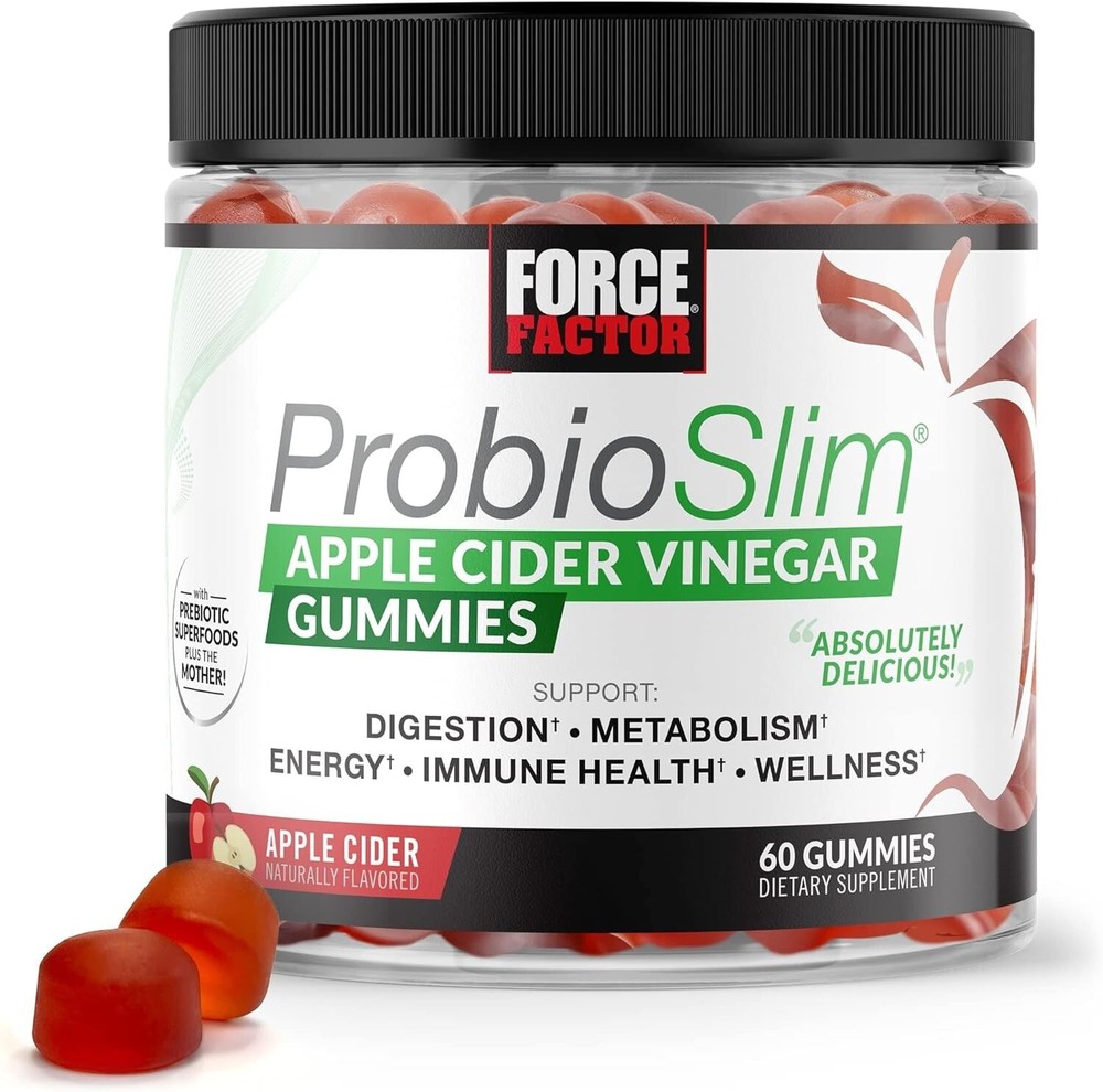 Force Factor ProbioSlim Apple Cider Vinegar Gummies with Organic , LactoSpore...
