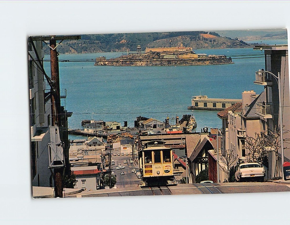 Postcard Cable Car on San Francisco Hill California USA