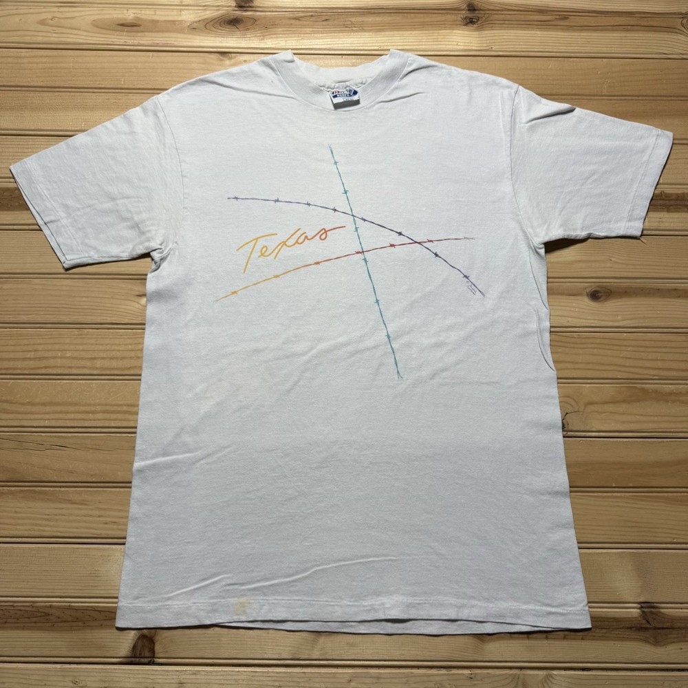 Vintage 80s 90s Texas Barbed Wire Abstract Multicolor Art Shirt Size Large