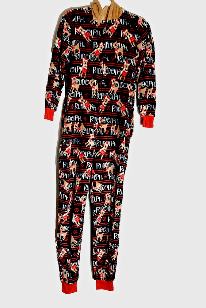 Rudolph the Red Nosed Reindeer Pajamas One Piece Hooded Womens Small 4/6 Plush
