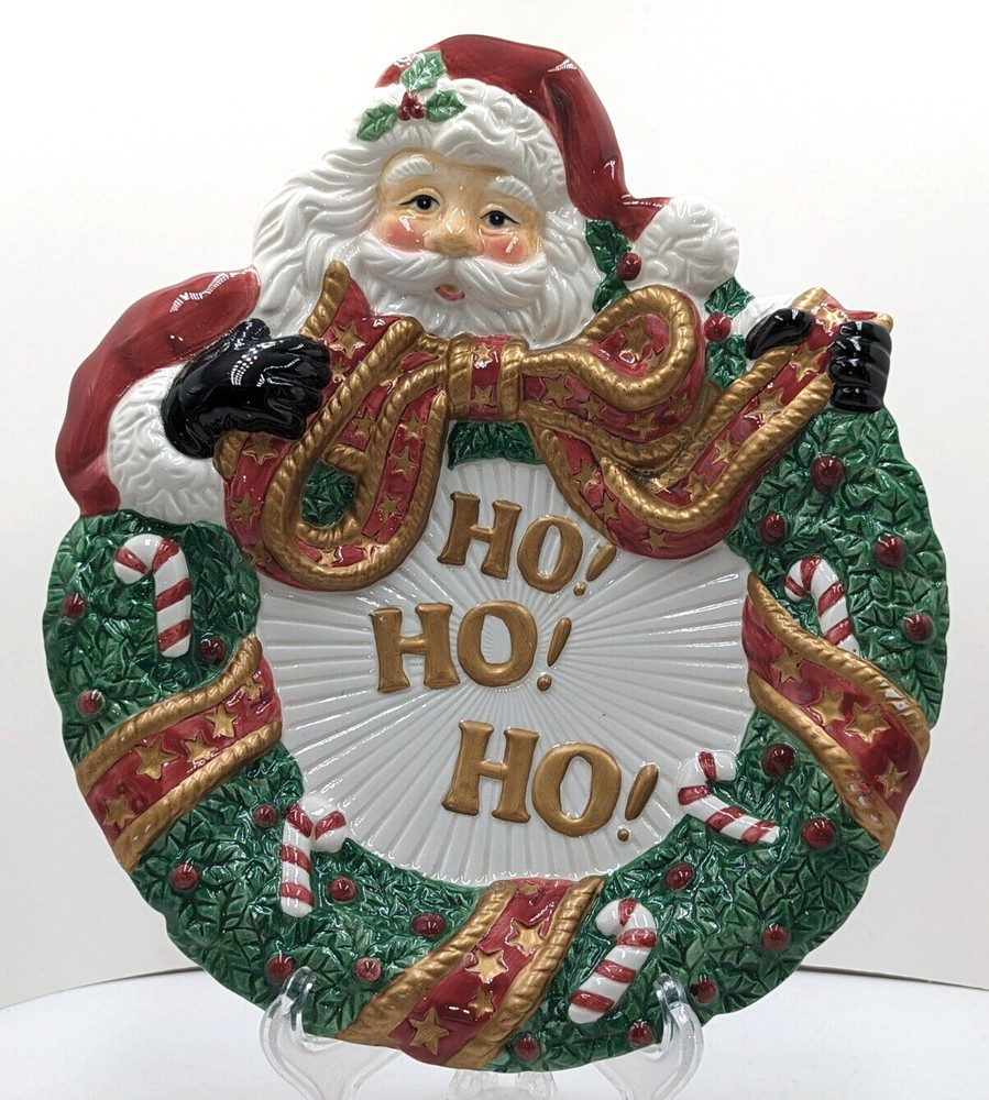 Christmas Canape Snack Plate Fitz and Floyd Essentials Santa Wreath Ho Ho Ho