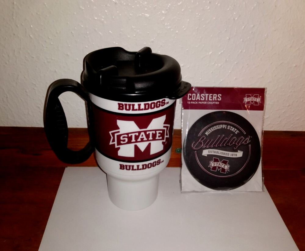 Mississippi State Insulated Travel Mug with 12 NCAA College Coasters  
