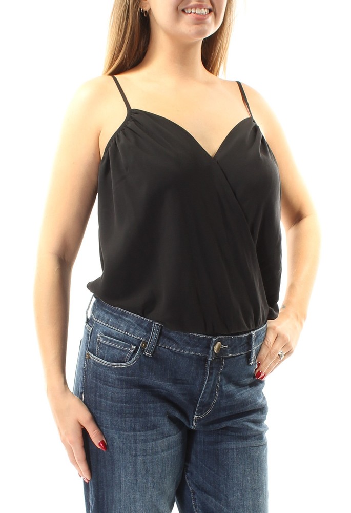 STATE Women's Black Spaghetti Strap V-Neck Bodysuit Top Size Large  
