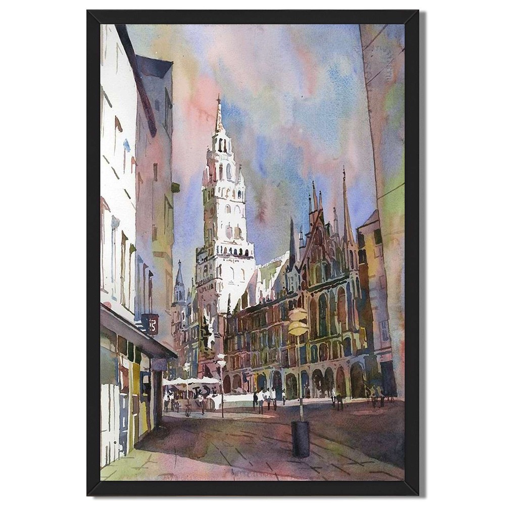 European City Street Architecture Framed Canvas Print Wall Art Decor