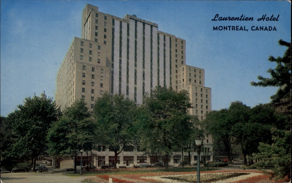 Montreal Quebec Canada Sheraton Lauretien Hotel 1950s cars unused postcard