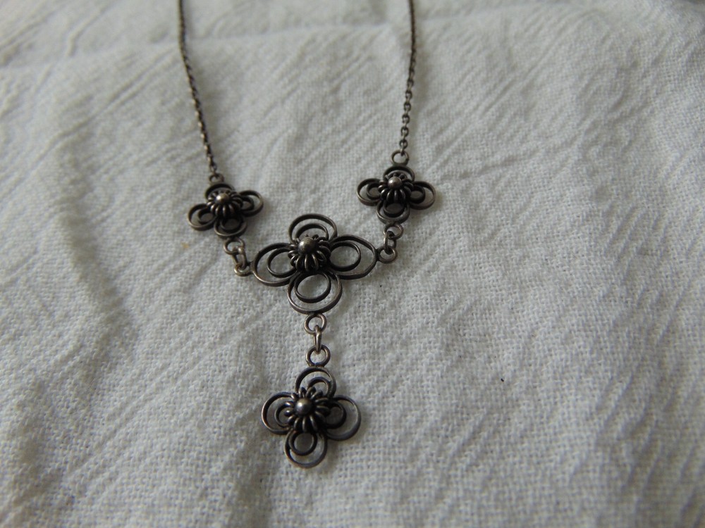 vintage antique sterling silver Cannetille necklace