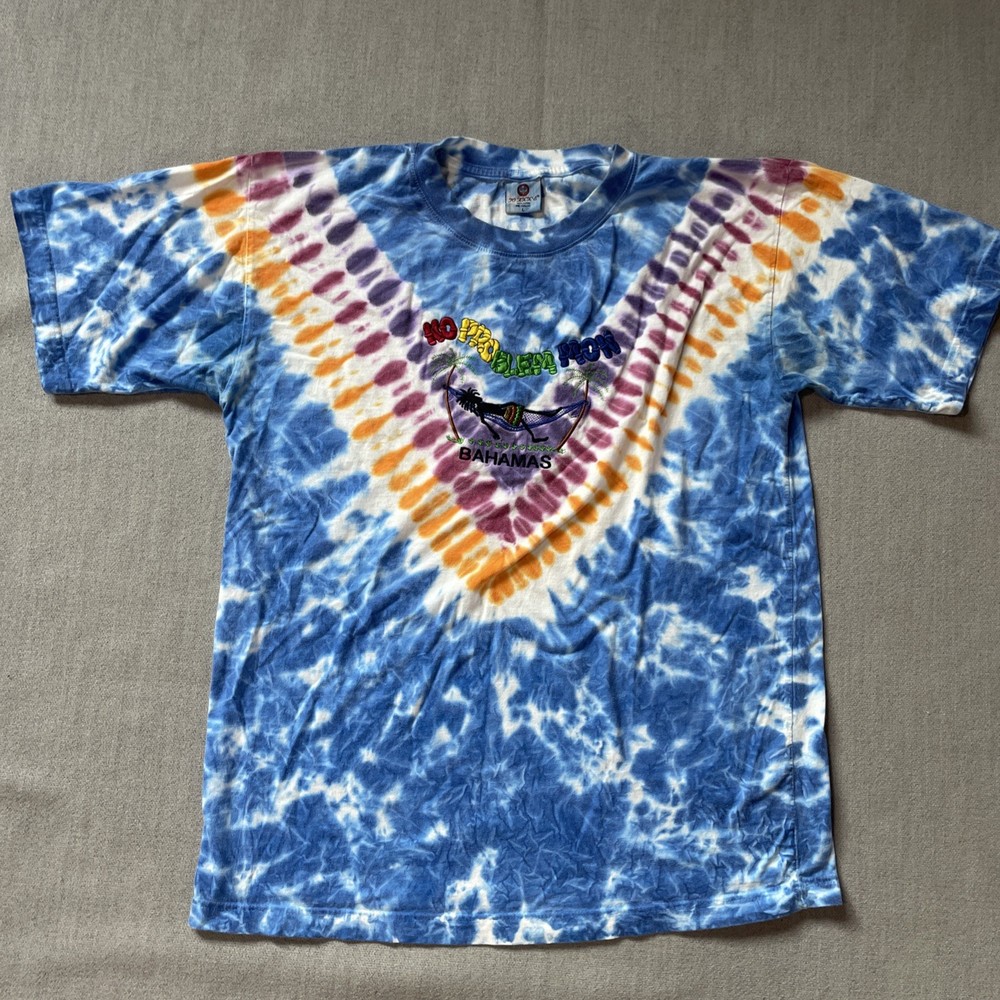 Tie-dye Bahamas Shirt Mens Large Blue Orange No Problem Mon Rasta Destination