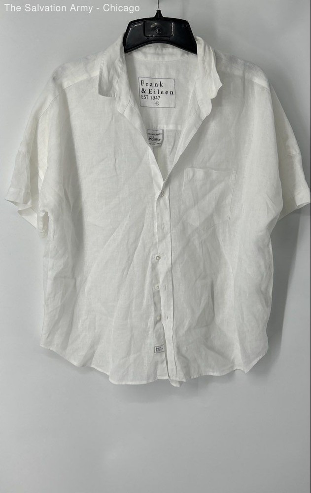 Frank & Eileen Womens White Linen Short Sleeve Collared Button-Up Shirt Size XL