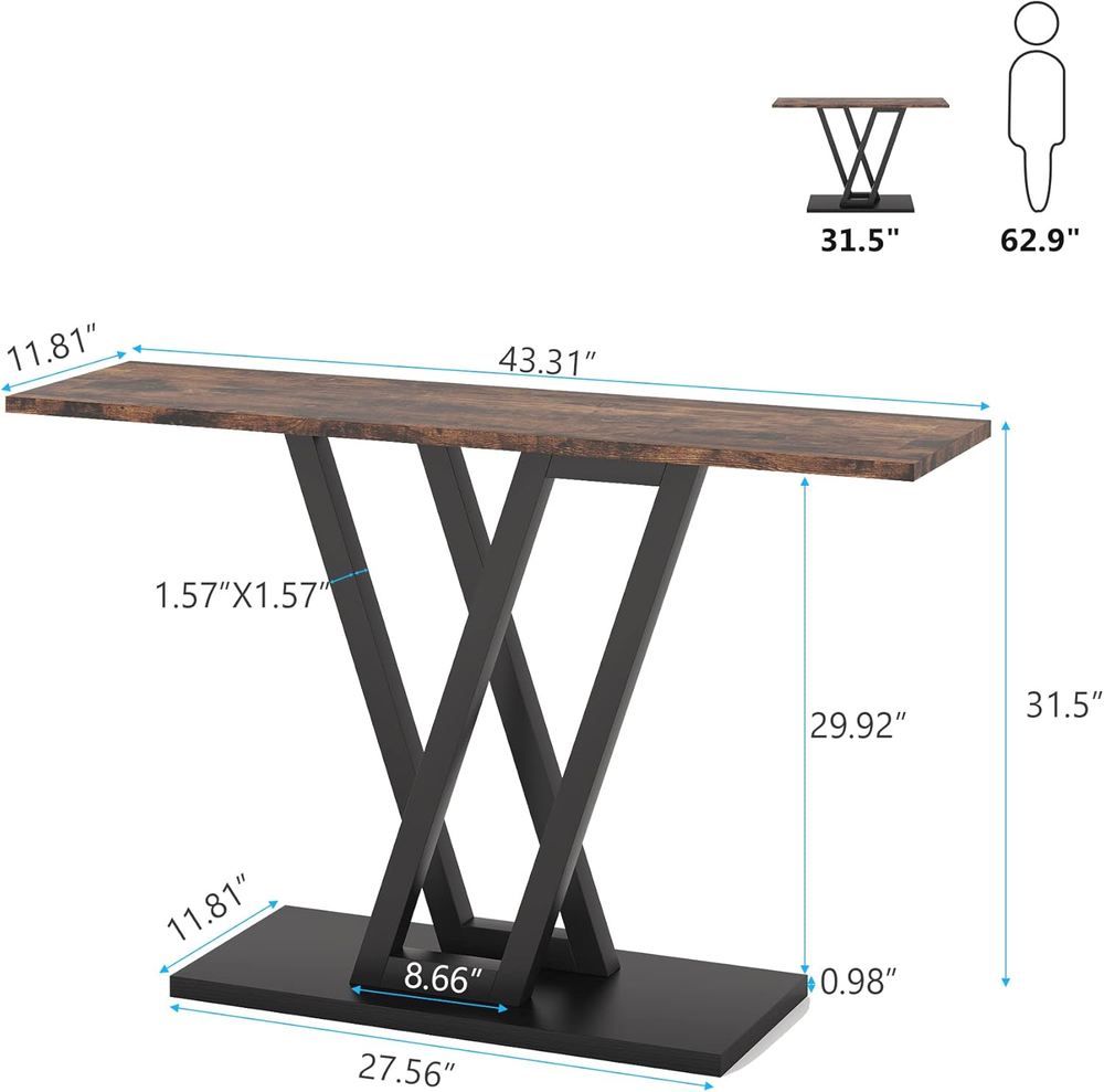 Industrial Console Table for Entryway - 43 Inch Hallway Table with Rustic Design