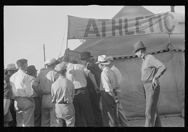 Photo:Ashville Ohio 1938 July 4 Sideshow Athletic Tent Crowd