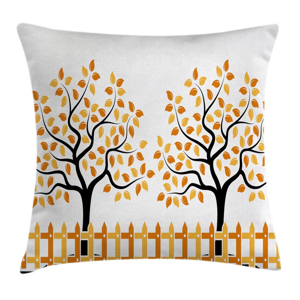 Farm House Fall Trees Square Pillow Cover Autumn Decor 16 Inches