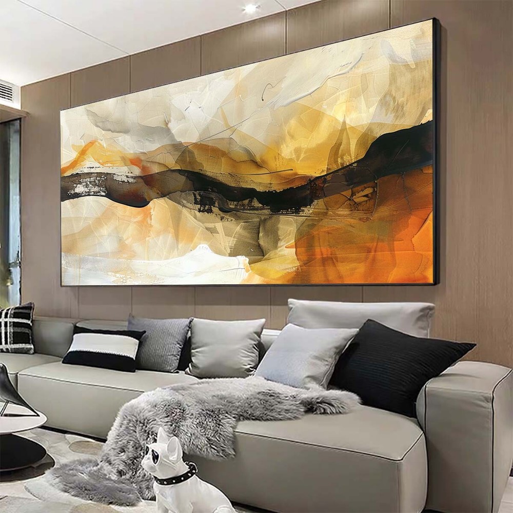 Yellow and Black abstract modern large hand painted art oil painting on canvas