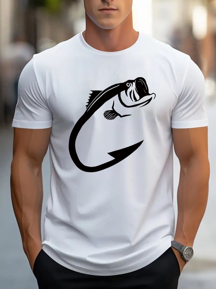 Fishing Hook Bass Graphic T-Shirt Funny Fisherman Angler Tee Gift