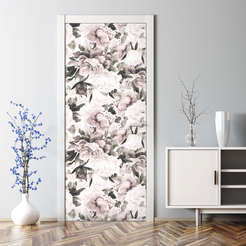 Bouquet Of Peonies Bubble Free Bright Botanical Door Decal Wallpaper Door Decal