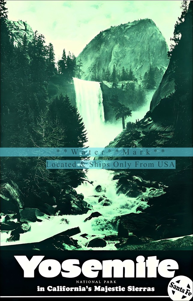 Yosemite 1938 California Santa Fe RR Vintage Poster Print Retro Style Wall Art