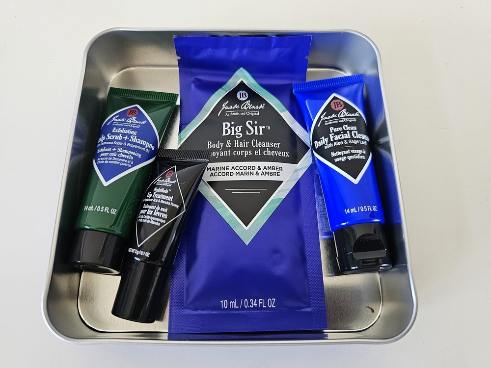 NIB JACK BLACK Facial Cleanser, Scrub Shampoo, Lip Balm Men's Cosmetic Care Set