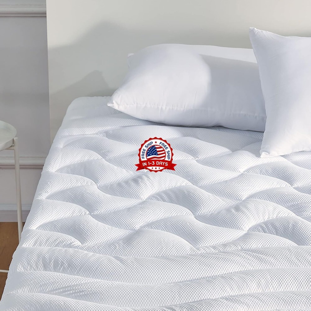 Cubrecolchón refrescante de tamaño completo para cama doble con tapa en relieve