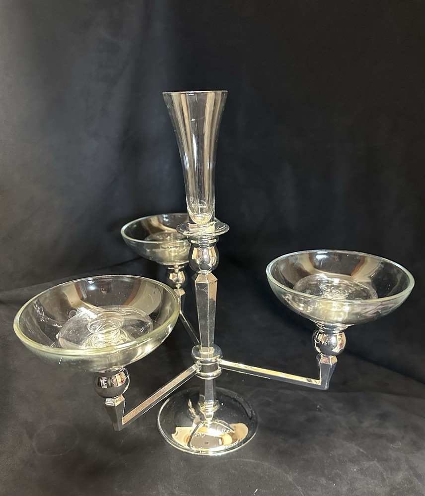 Elegant Silver Chrome 4-Arm Candelabra with Removable Glass Holders - 10 Inch