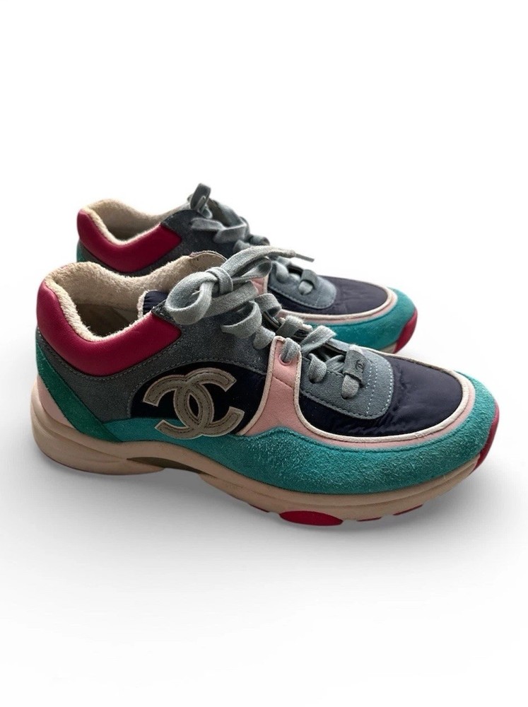 Chanel CC Logo Multicolor Trainer Sneakers Suede 40