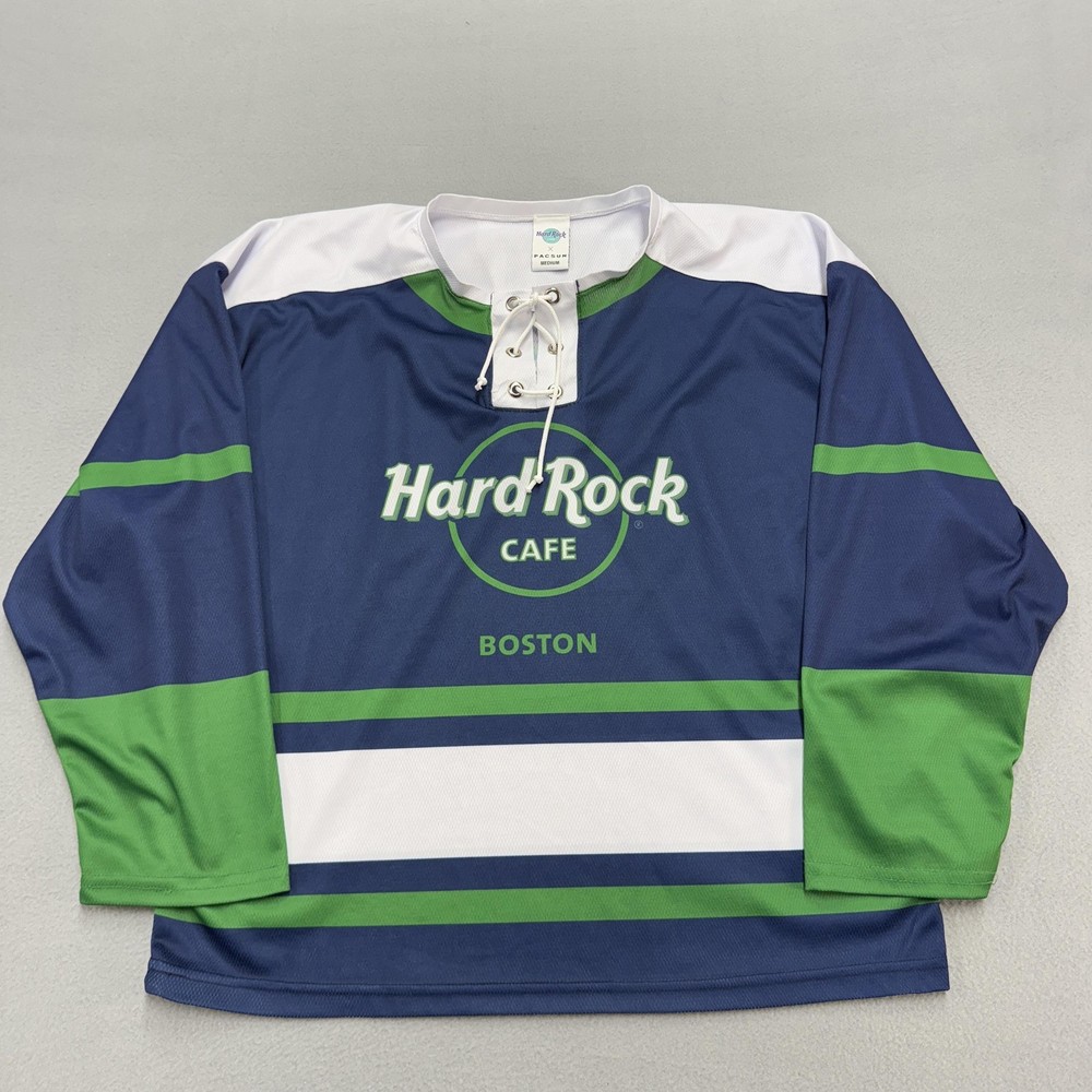 Hard Rock Cafe X PacSun Shirt Mens Medium Blue Hockey Jersey Boston Long Sleeve
