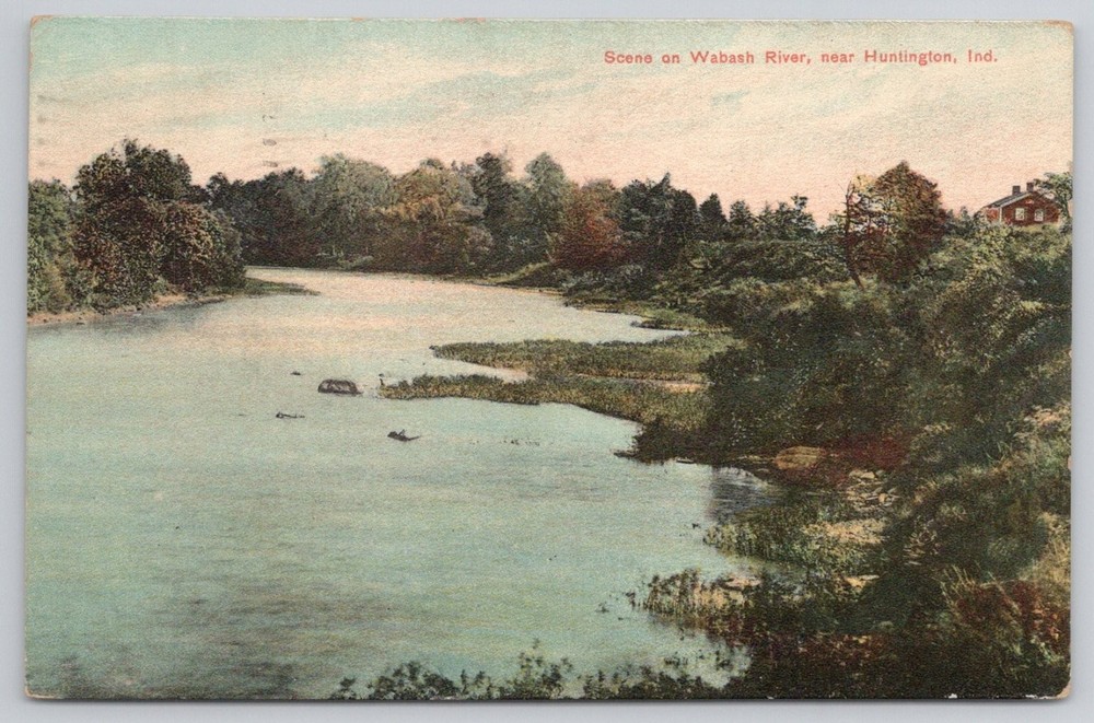 1910 Wabash River Huntington Indiana LITHO-CHROME Vintage Postcard
