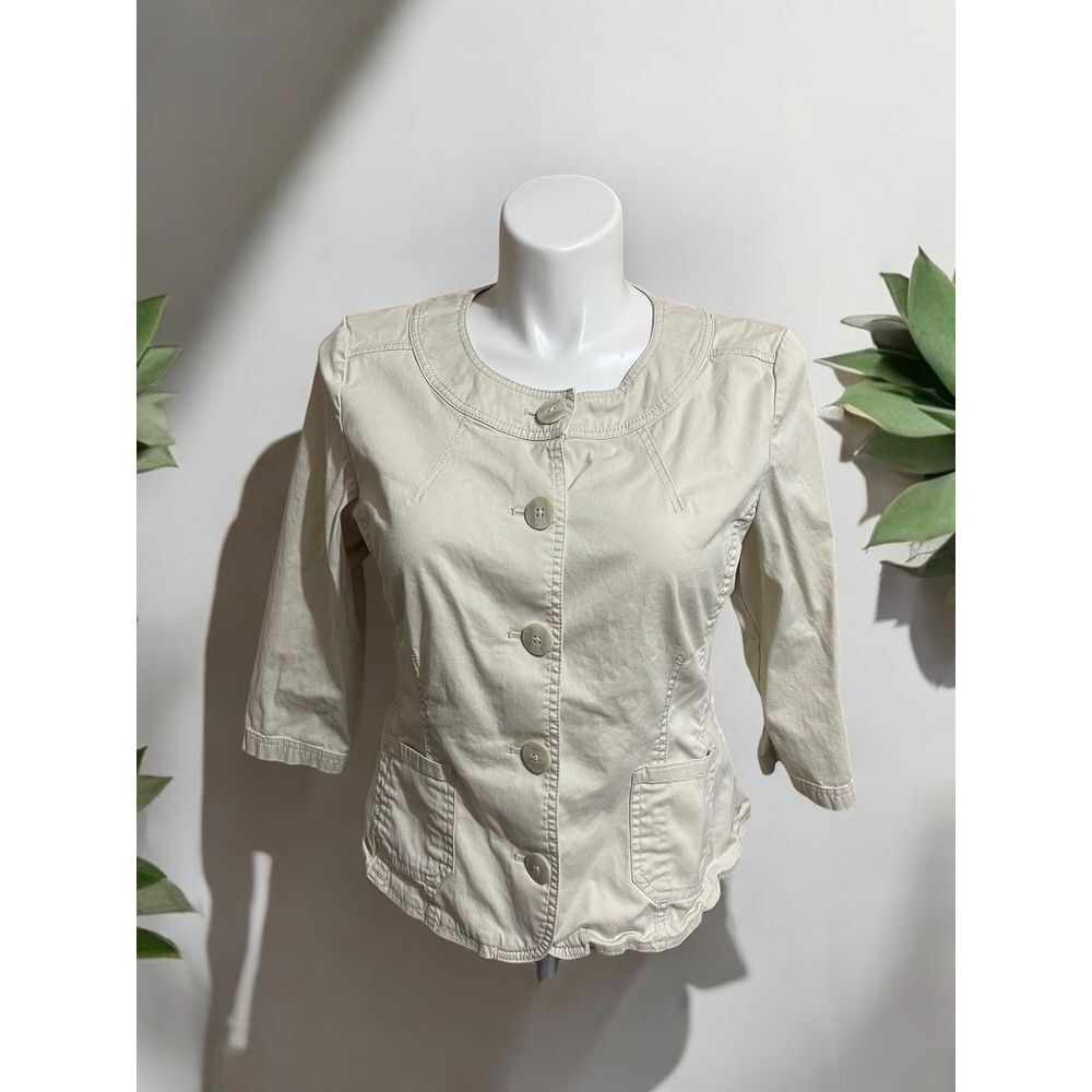 J.Jill Beige Cotton Button Front Jacket Blazer Stretch Cotton Casual  Size 16