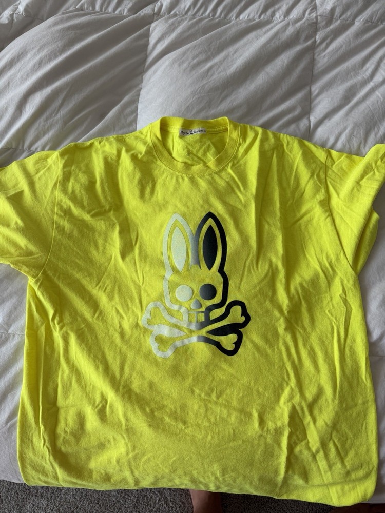 Psycho Bunny Yellow Logo Graphic Cotton Knit Short Sleeve Men's T-Shirt XL