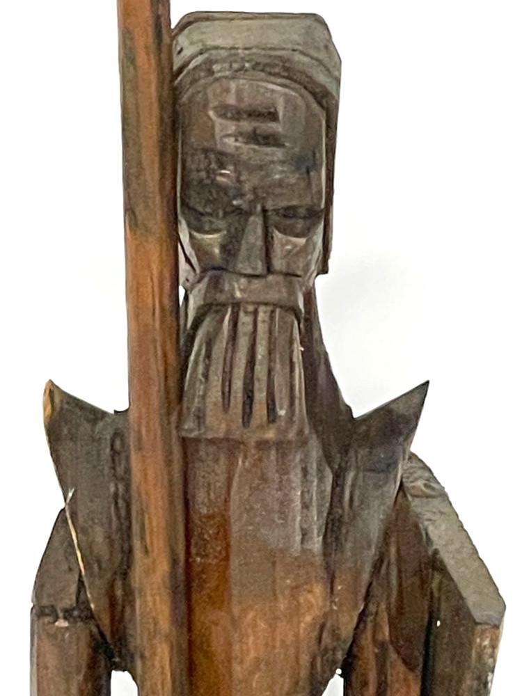 VTG Hand-Carved Wooden Don Quixote de la Mancha Statue with Spear & Shield 15.5