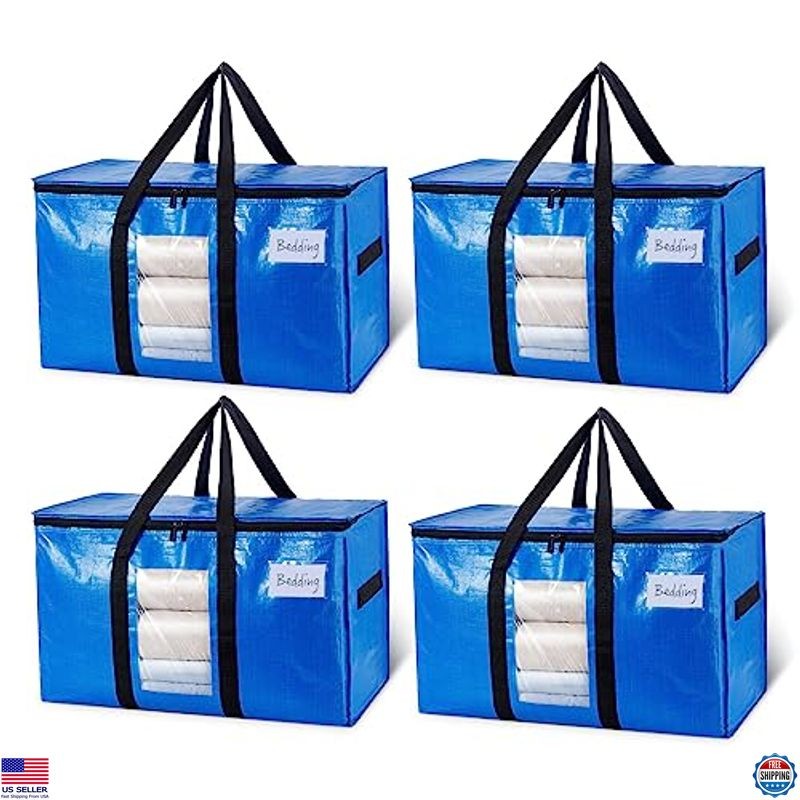 Heavy Duty XL Moving Bags 4 Pack with Clear Window and Reinforced Handles