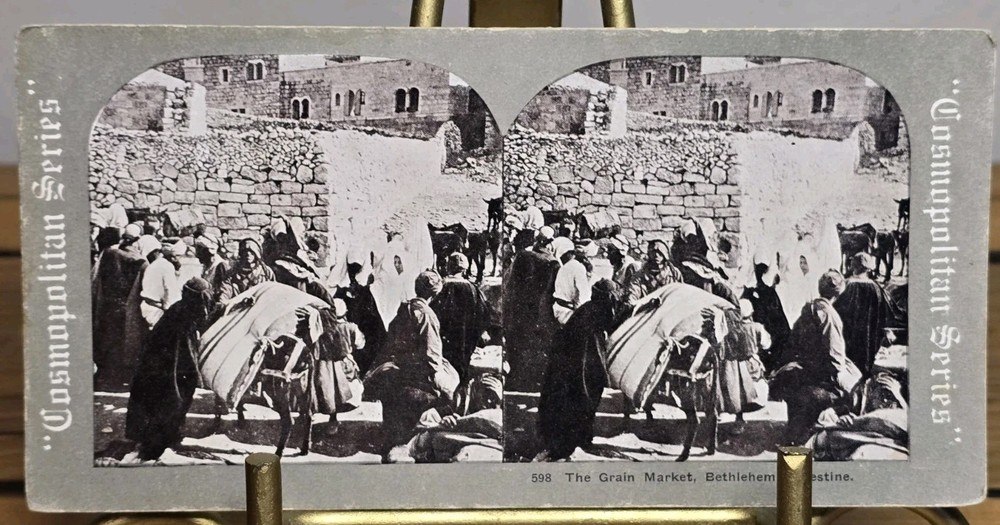 Antique Stereoview Card Bethlehem Palestine Grain Market Cosmopolitan Series 598