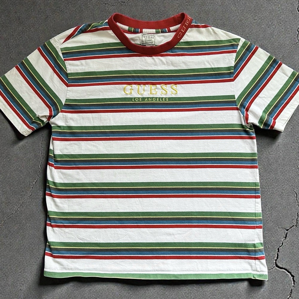 Guess Originals Men's T-Shirt Small Striped Embroidered Logo Retro 90s Style