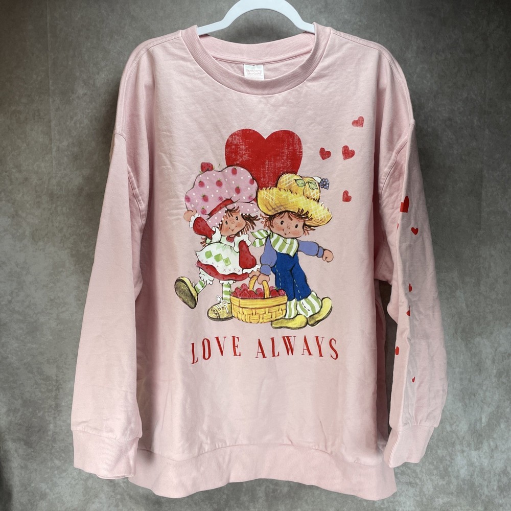Strawberry Shortcake Sweater Womens 2XL Pink Long Sleeve Casual Sweatshirt