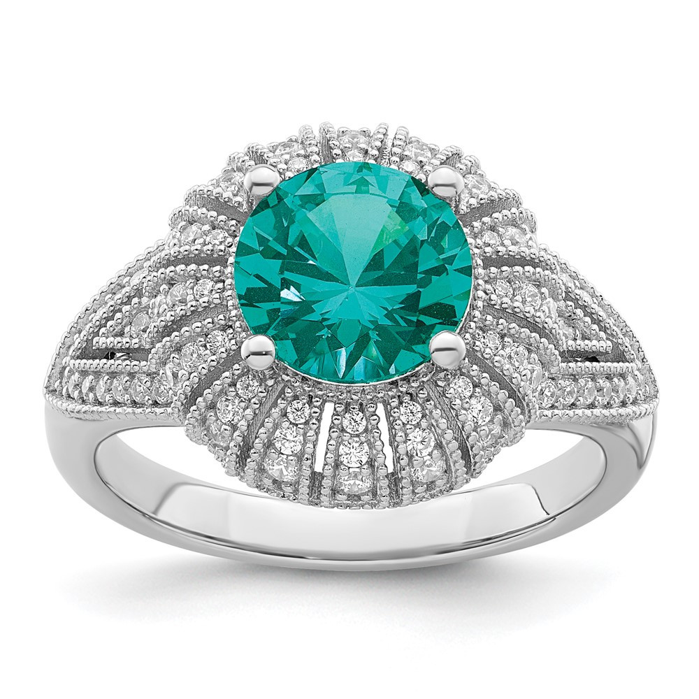 Sterling Silver Clear and Teal Cubic Zirconia Style Ring Size 7