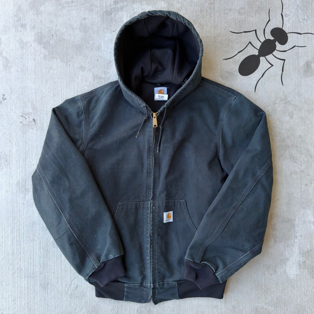 Vintage Y2K Carhartt J131 black hooded work wear jacket