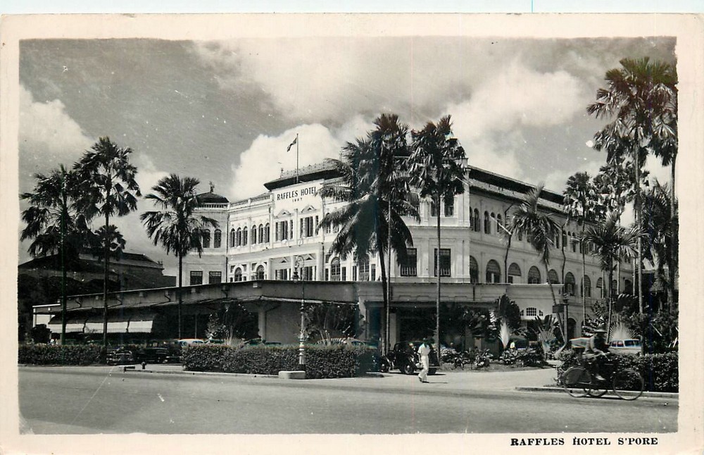 1954 Singapore Malaya Raffles Hotel occupation RPPC Postcard 26-3158
