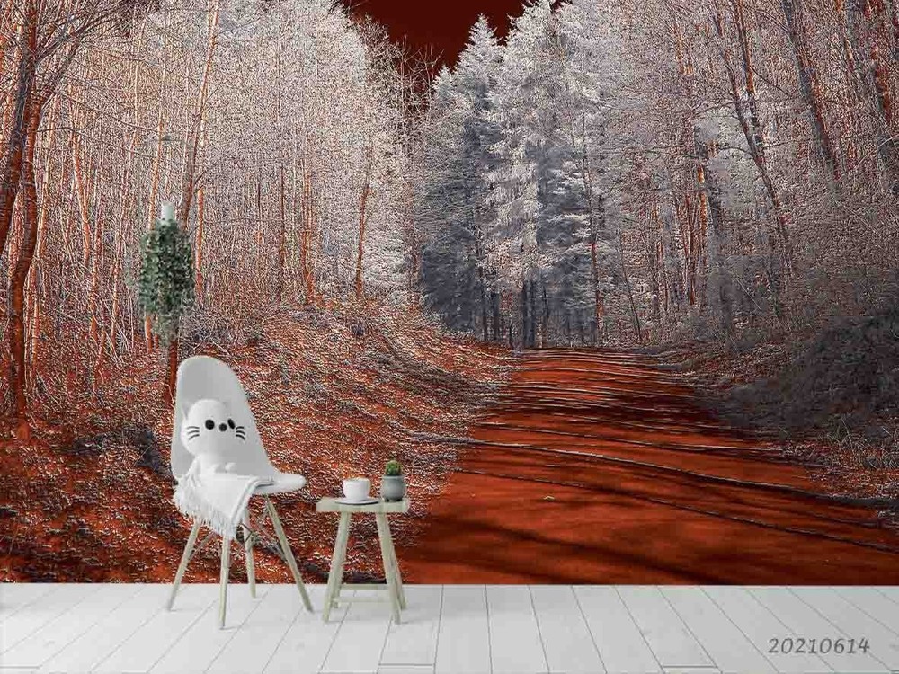 3D Forest Path Winter Landscape Wall Murals Wallpaper Murals Wall Sticker