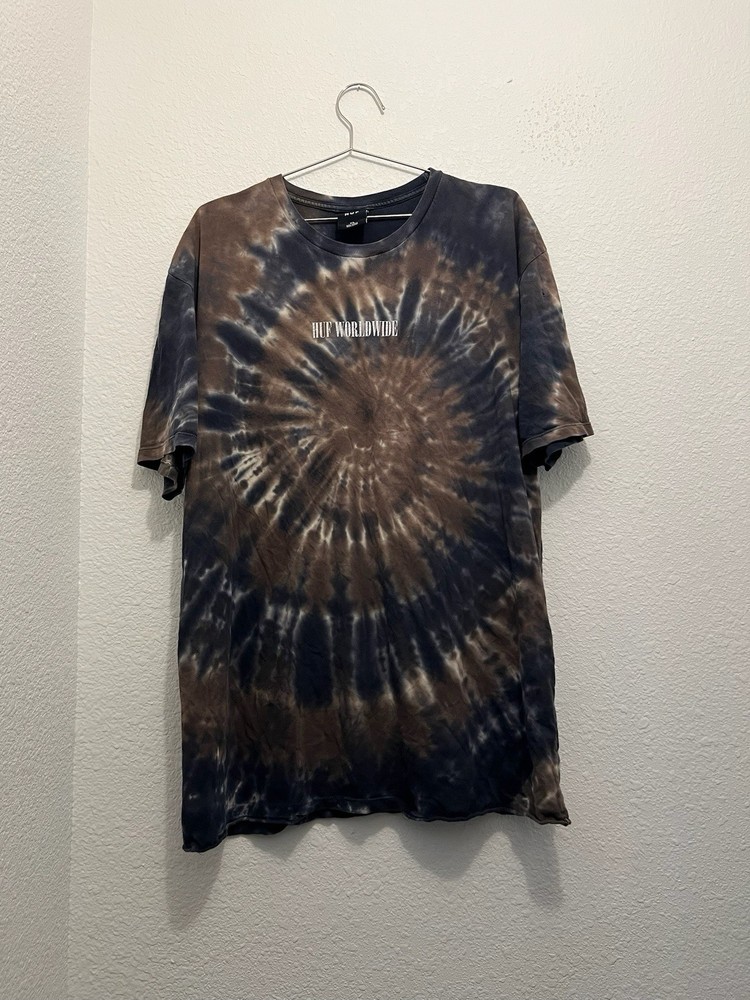 Huf Worldwide Blue Brown Tie Dye Mens XL Skateboarding Short Sleeve T-Shirt