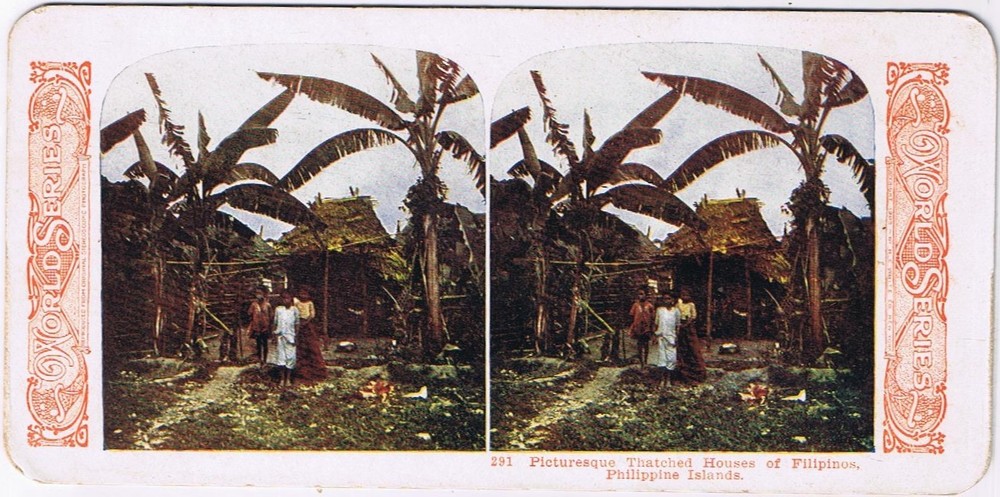 Stereo View Card Stereograph Thatched Houses Of Filipinos Philippine Islands