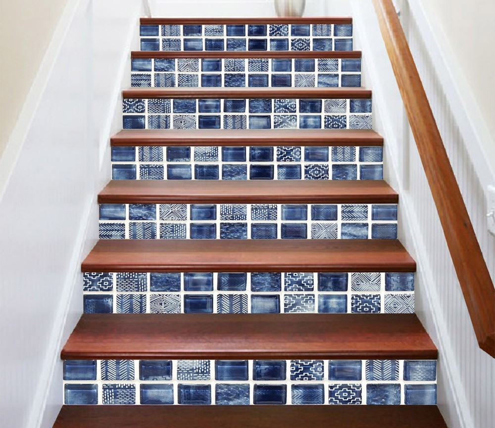 3D Blue Square AZ626 Stair Risers Decoration Mural Vinyl Wallpaper Kay