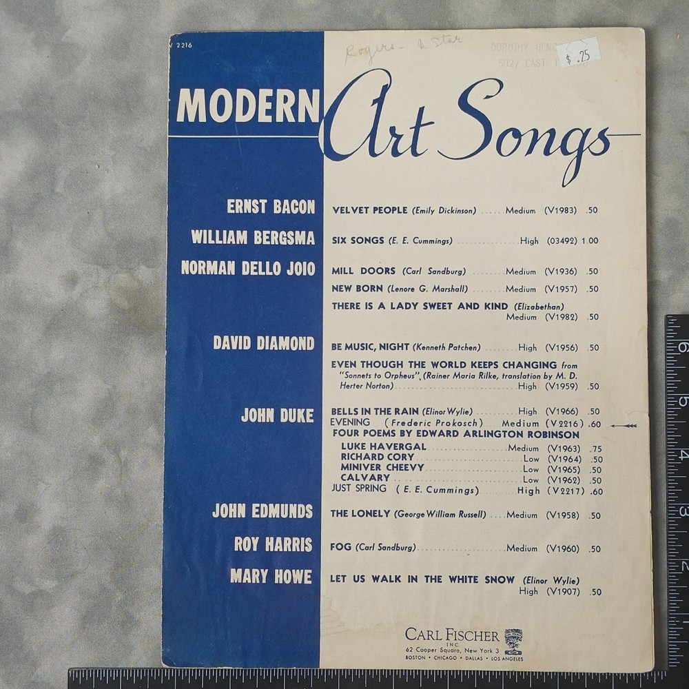 1954 Carl Fischer Modern Art Songs Vocal Piano Sheet Music Duke Dello Joio Books