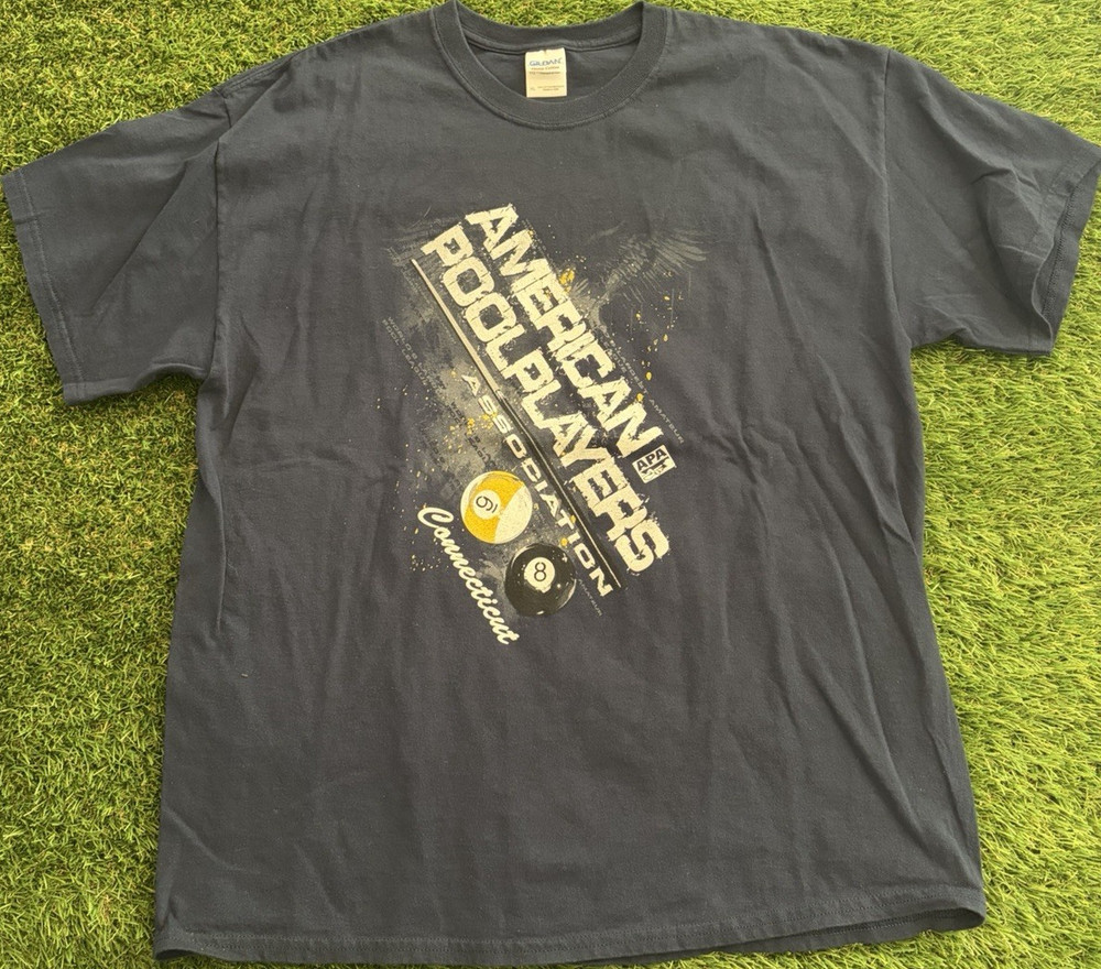 Gildan Heavy Cotton APA Poolplayers Graphic Navy Men's Crew Neck T-Shirt XL