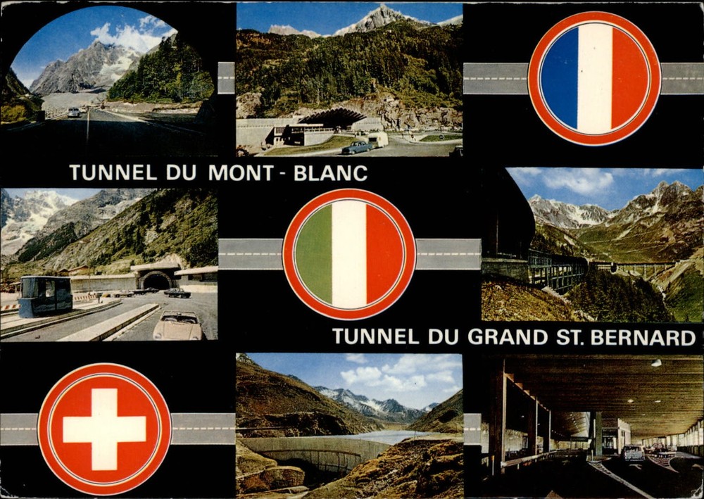 France St Bernard Tunnel & Mont Blanc Tunnel multiview ~ unused postcard sku501