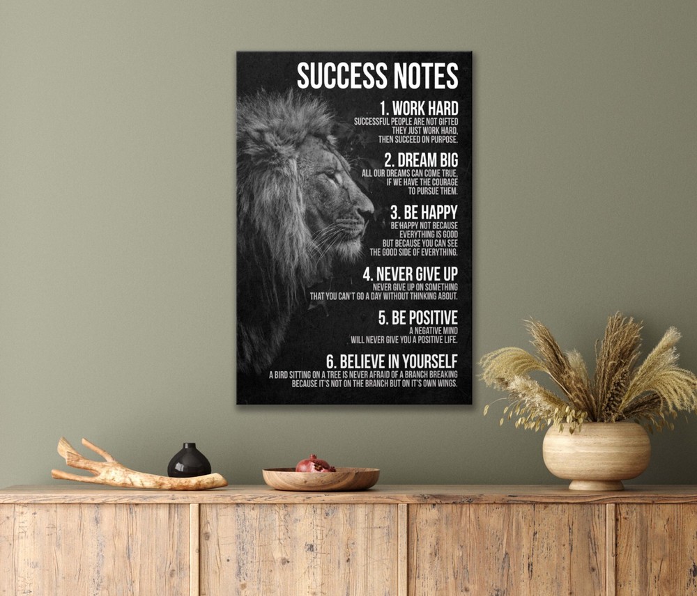 Motivation Poster Lion, Black And White  Wall Art  Canvas Unframed/Framed
