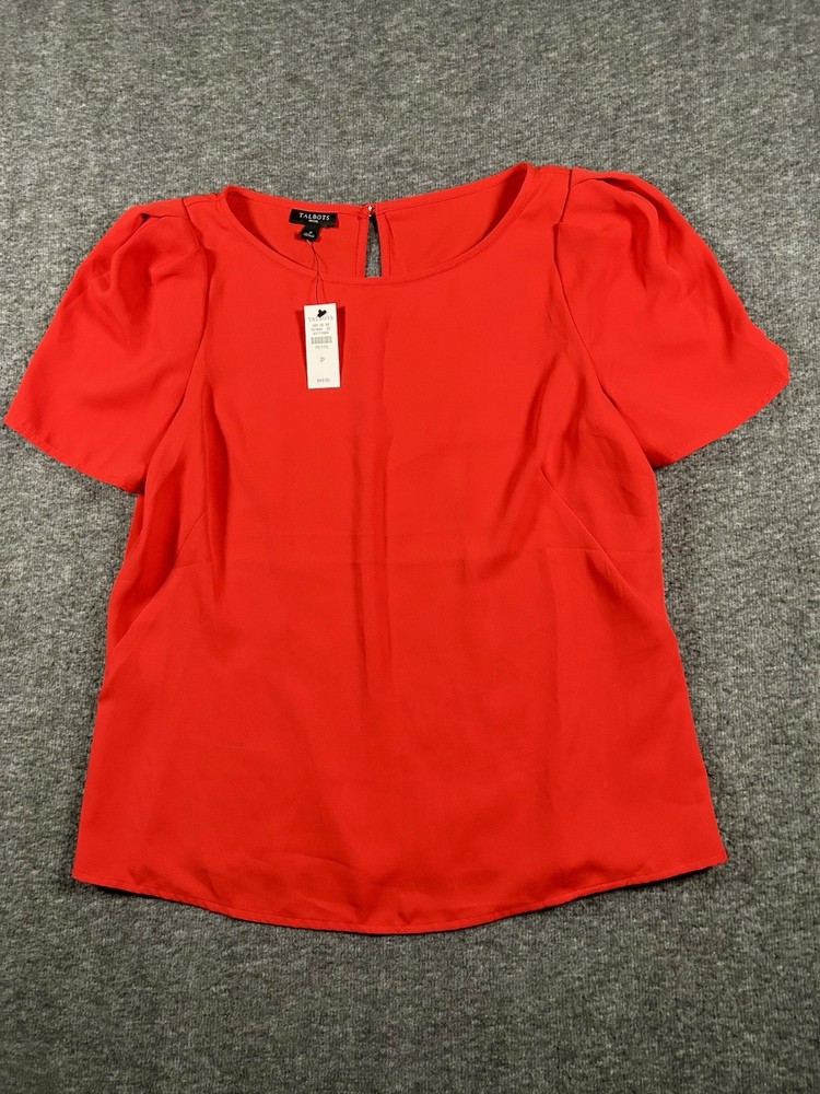Talbots Red Blouse Petite Size P Short Sleeve Women's Top NWT