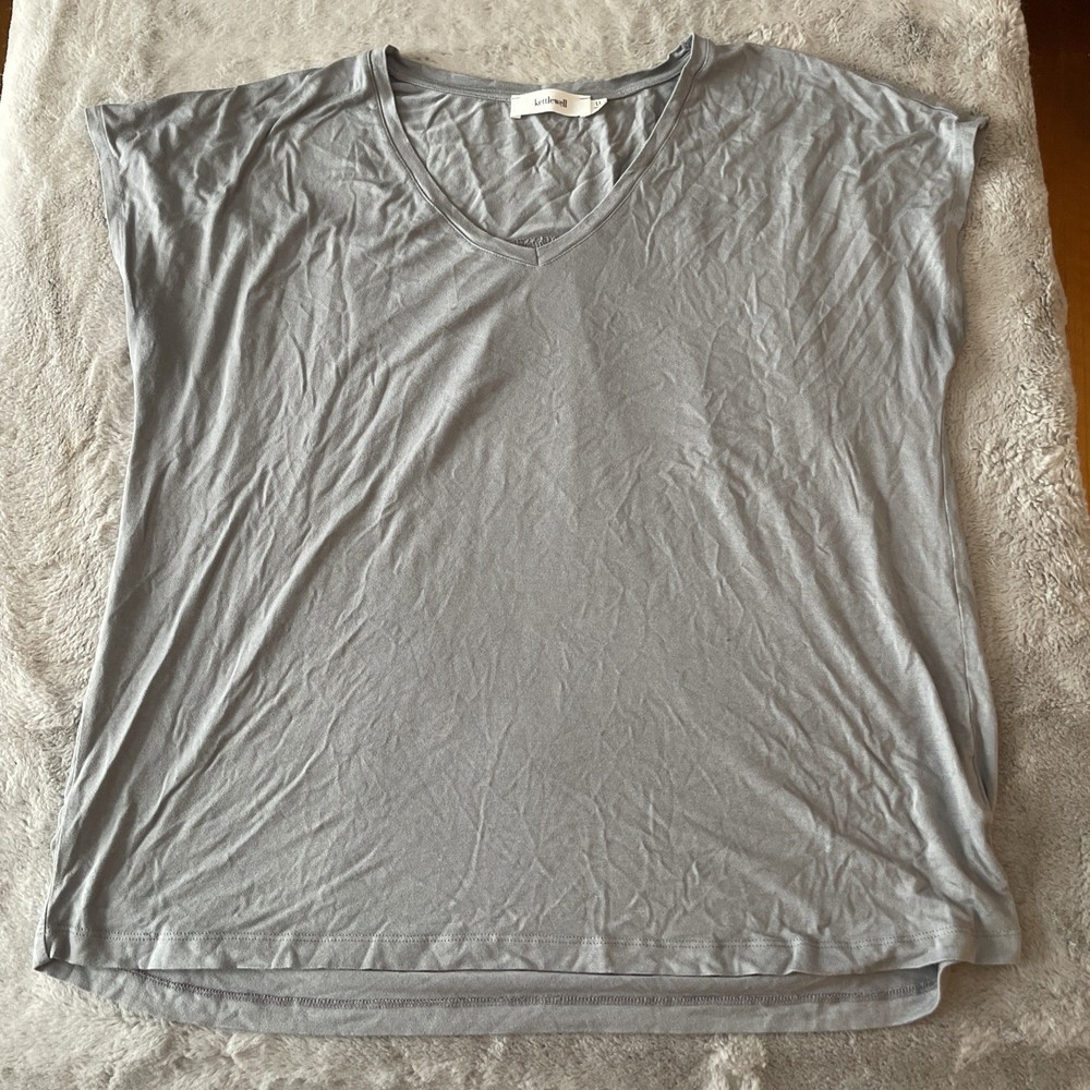 Kettlewell Womens Grey Short Cap Sleeve V-neck Stretch Shirt Top Size LL