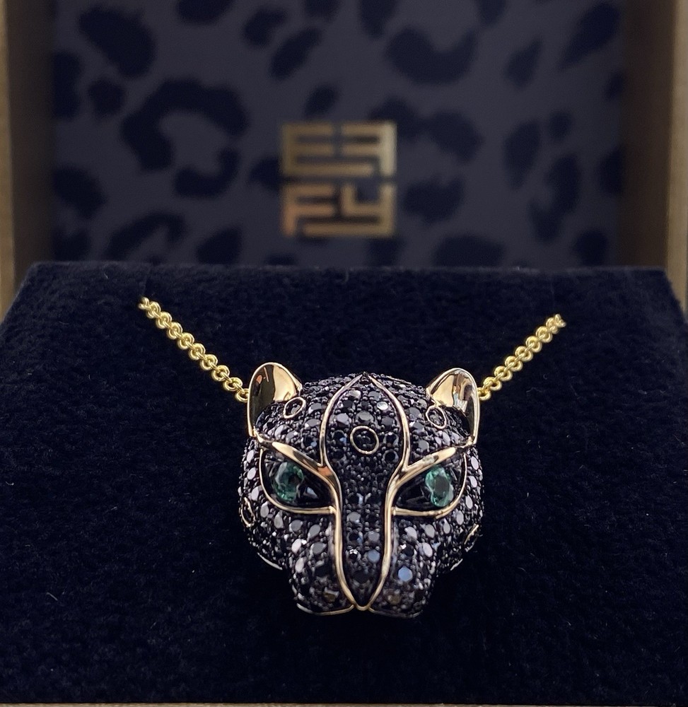 EFFY 14K Yellow Gold Black Diamond and Emerald Pendant Necklace