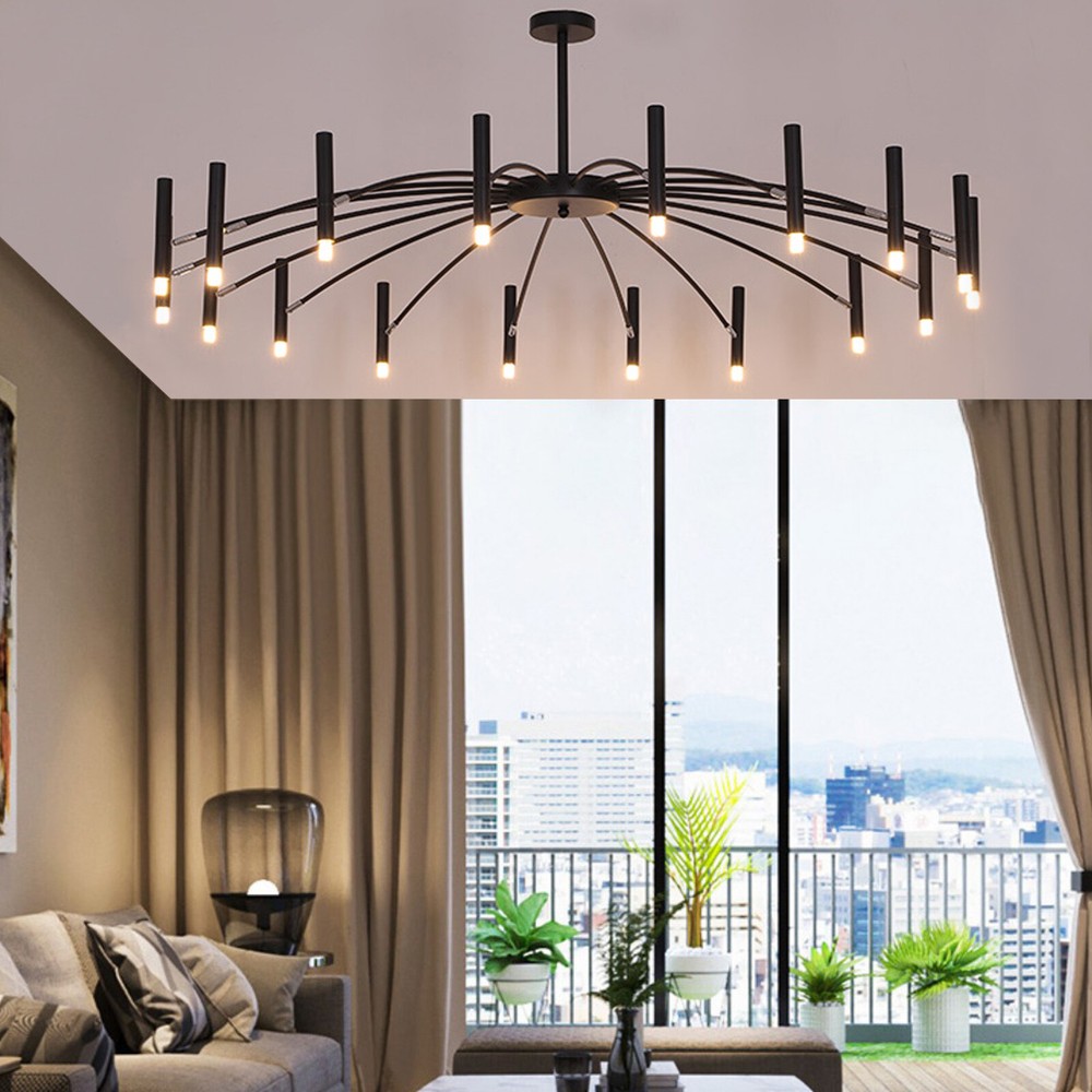18-Head Black Metal Chandelier Nordic Pendant Ceiling Lamp Fixture